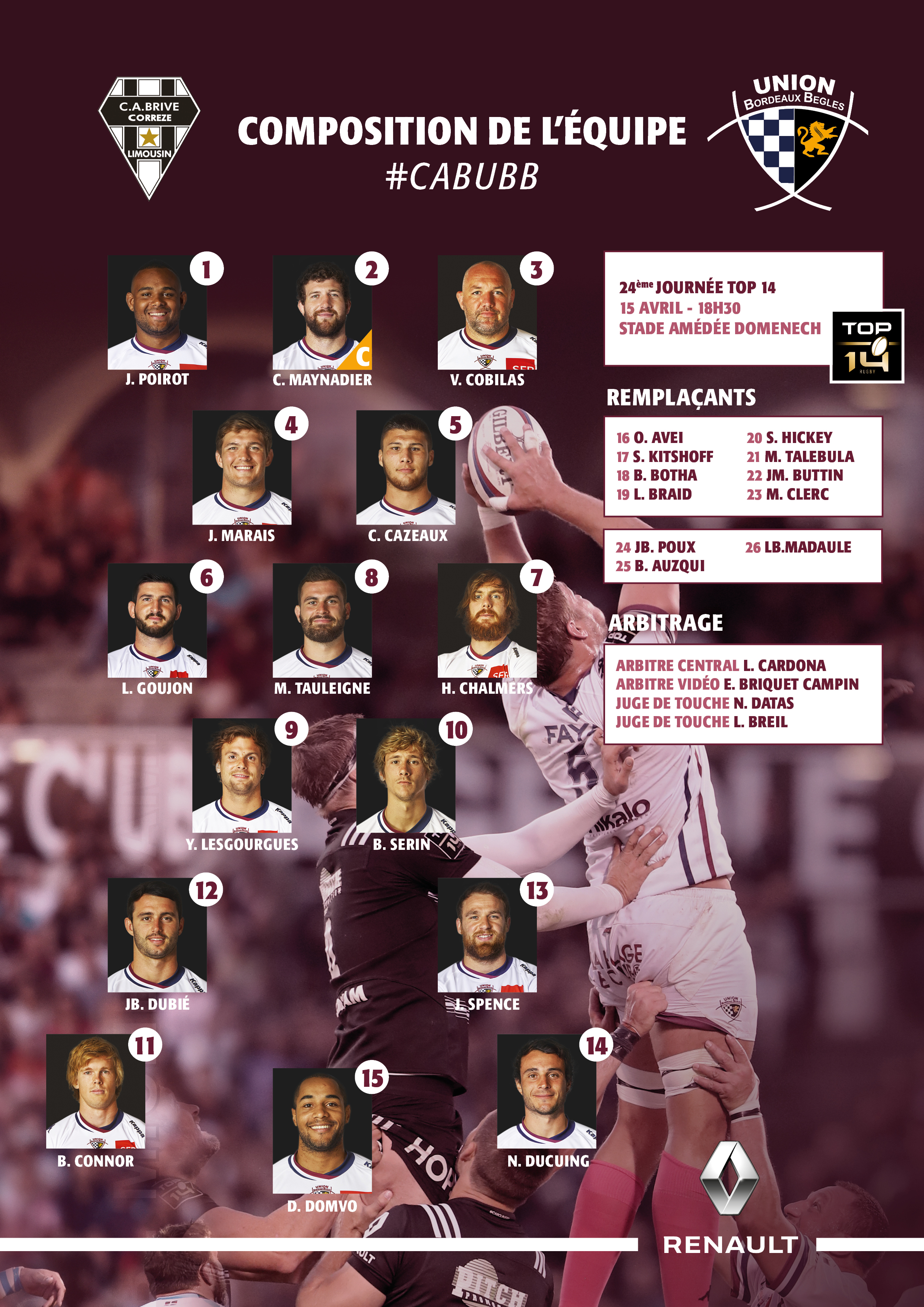 Composition CABUBB - Brive - UBB saison 2016-2017