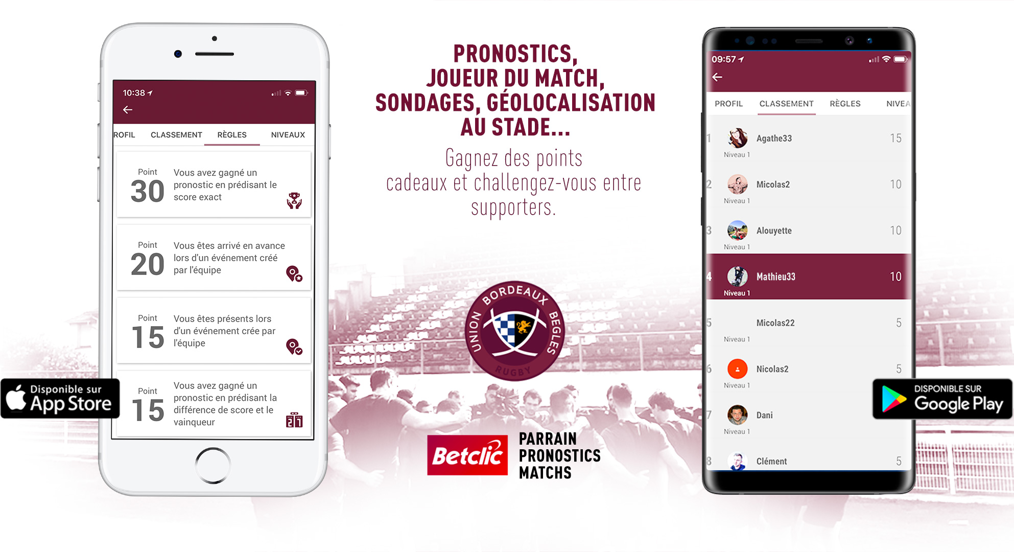 Gamification / Rewarding application mobile ubbrugby