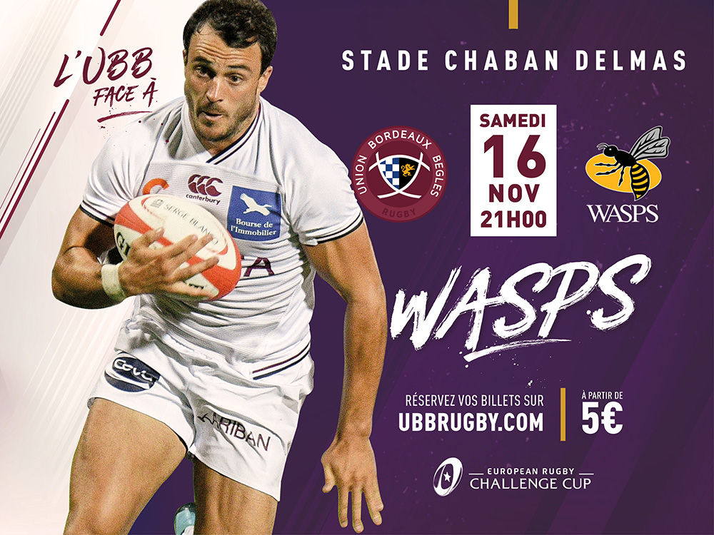 UBB vs Wasps samedi 16 novembre à 21h à Chaban