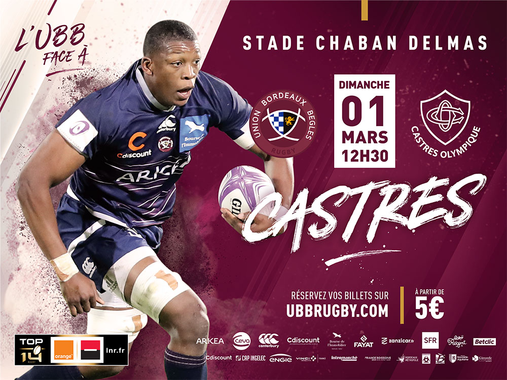 UBB - Castres dimanche 1er mars à 12h30 à Chaban