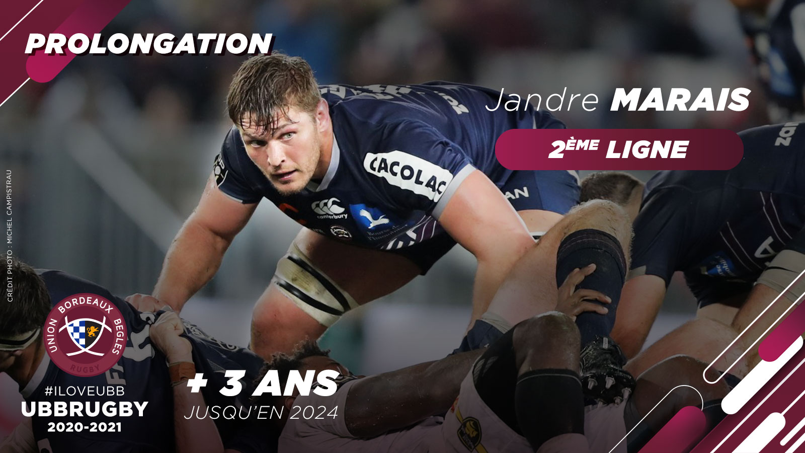 Jandre Marais prolonge à l'UBB jusqu'en 2024