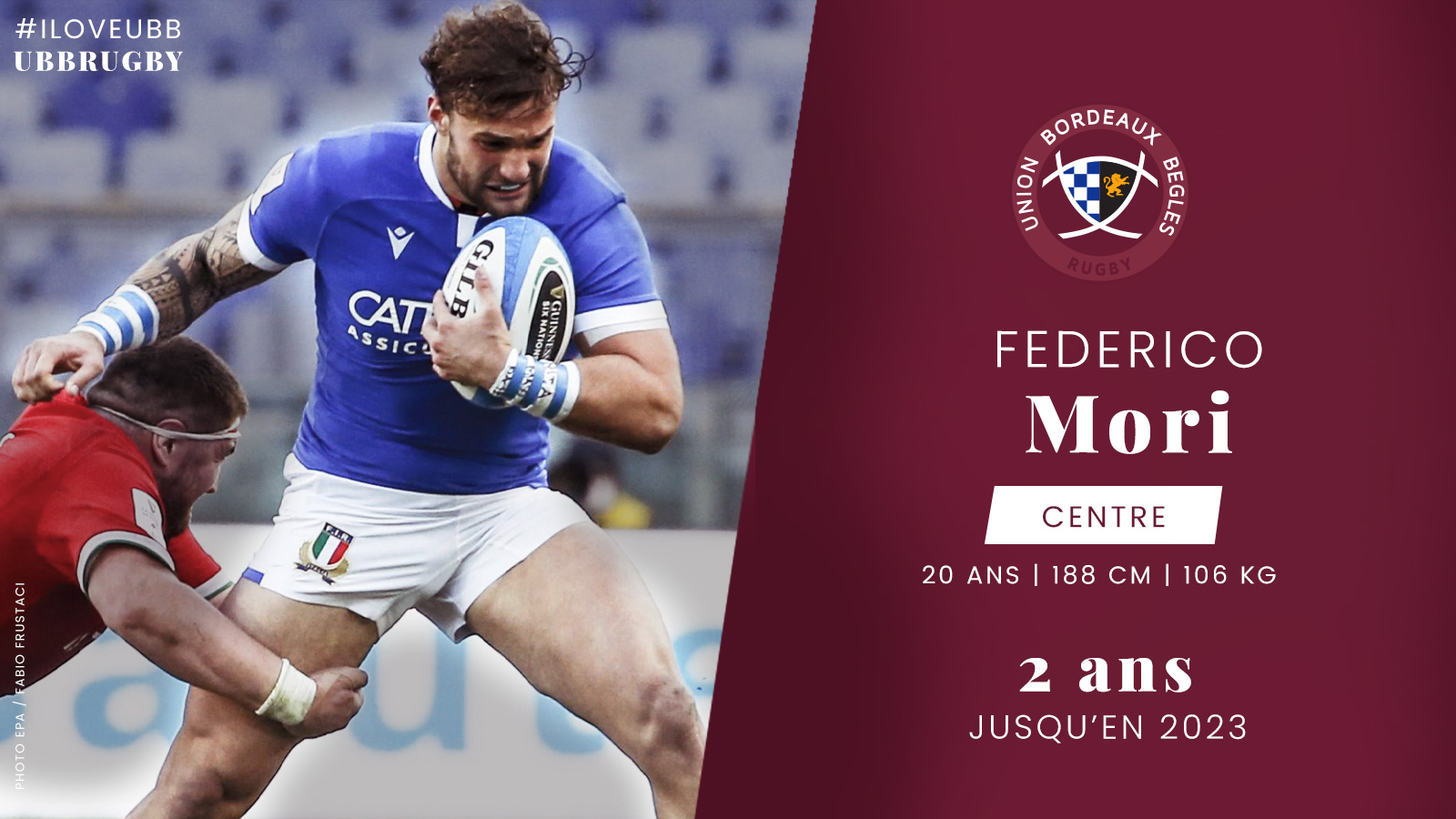 Federico Mori rejoint l'Union Bordeaux Bègles