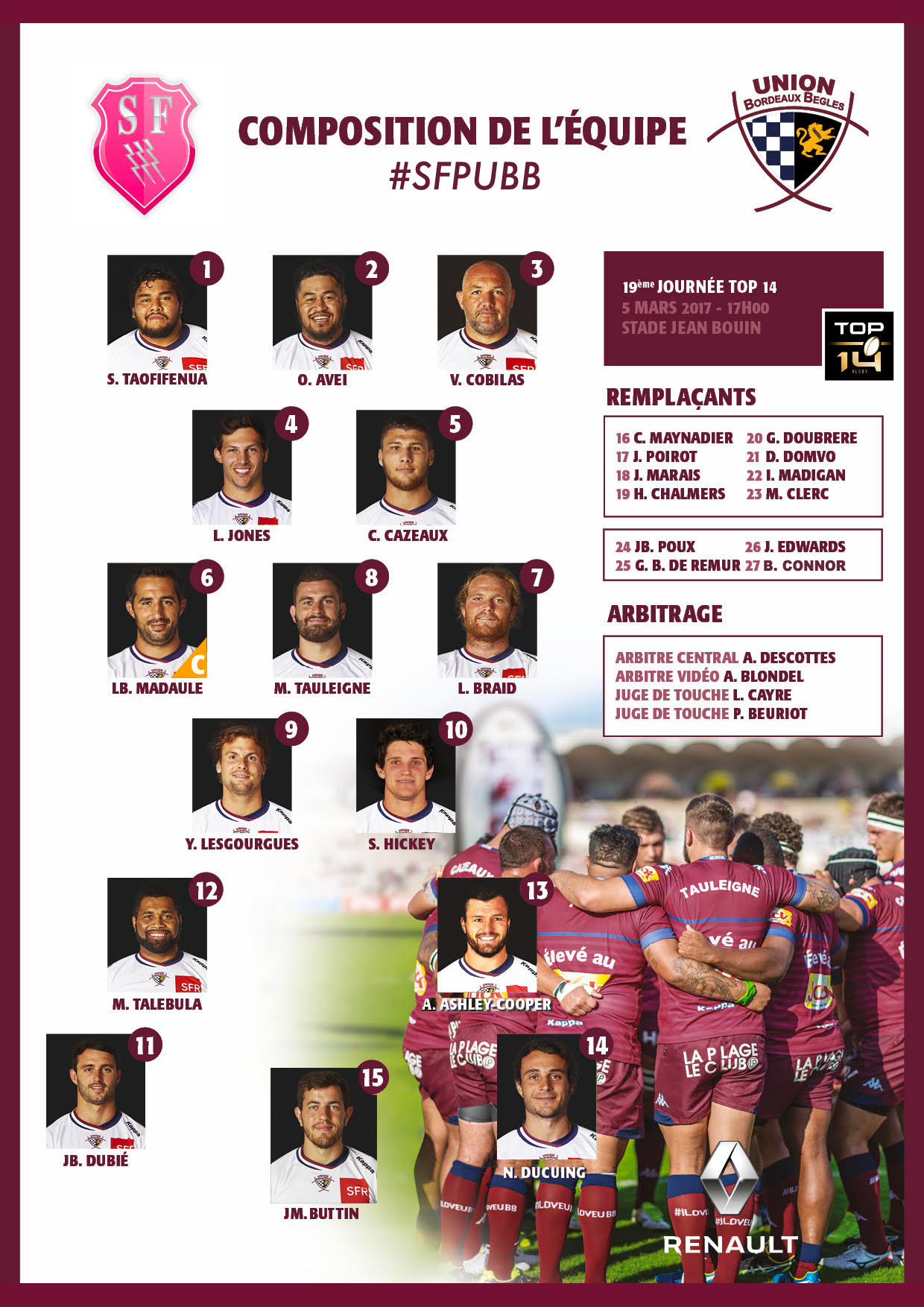 La compo face au Stade Français Paris - Actualités - Union Bordeaux ...