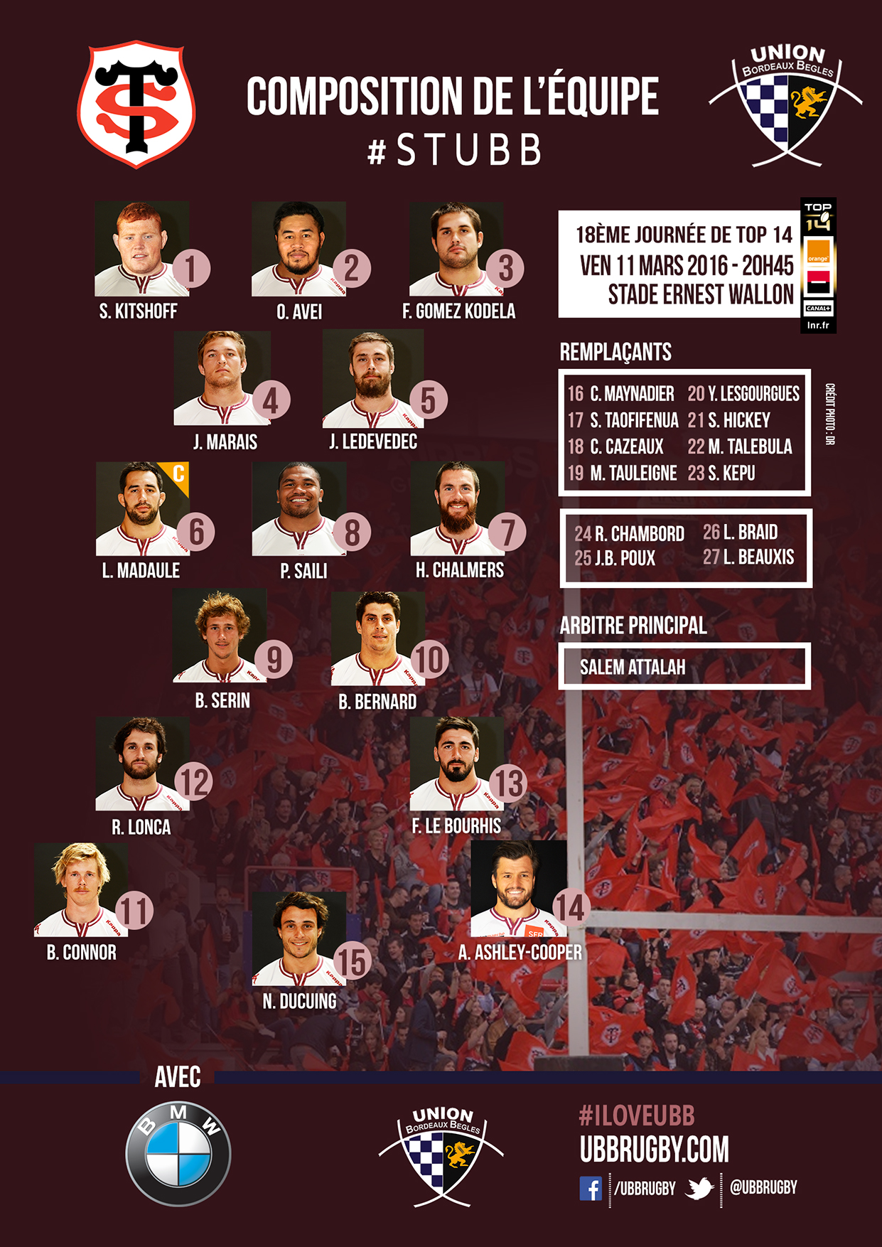La composition face au Stade Toulousain Actualités Union Bordeaux
