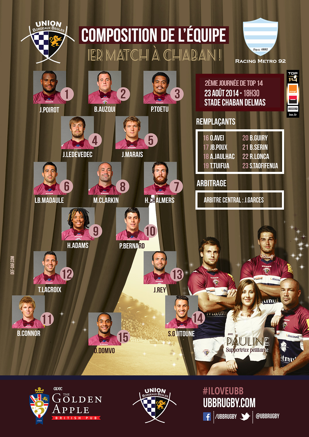 Composition de l'équipe contre le Racing Métro - Actualités - Union ...