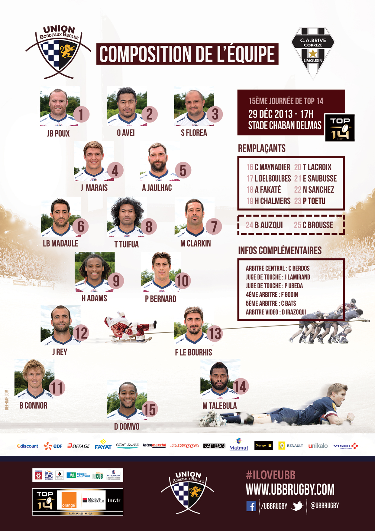 Composition UBB - Brive 29 décembre 2013 