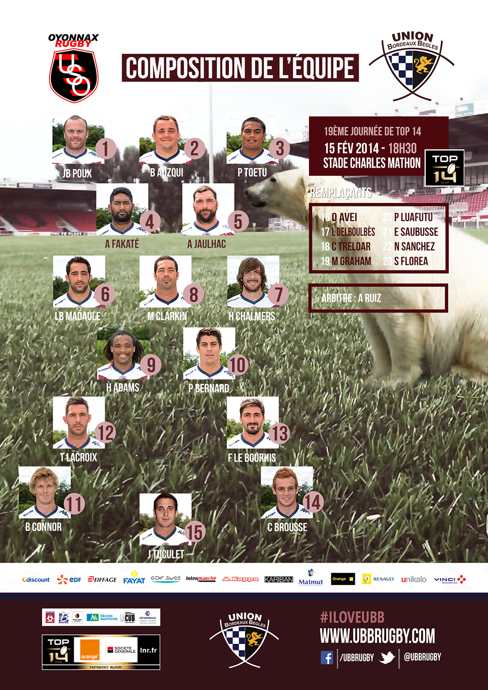 Compo OYONNAX - UBB - Saison Top 14 2013-2014