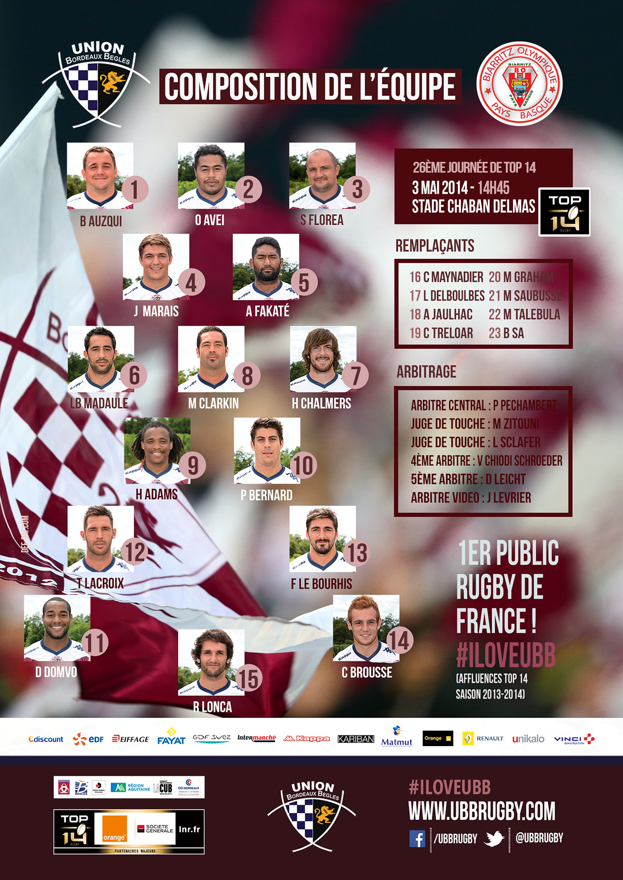 Composition de l'UBB - Biarritz Olympique saison 2013-2014 - Top 14