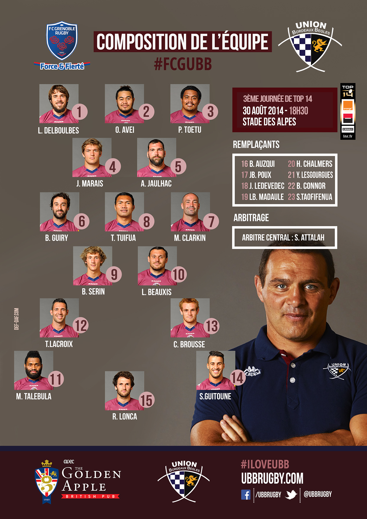 Composiiton FCG - UBB Rugby - saison 2014-2015 - TOP 14