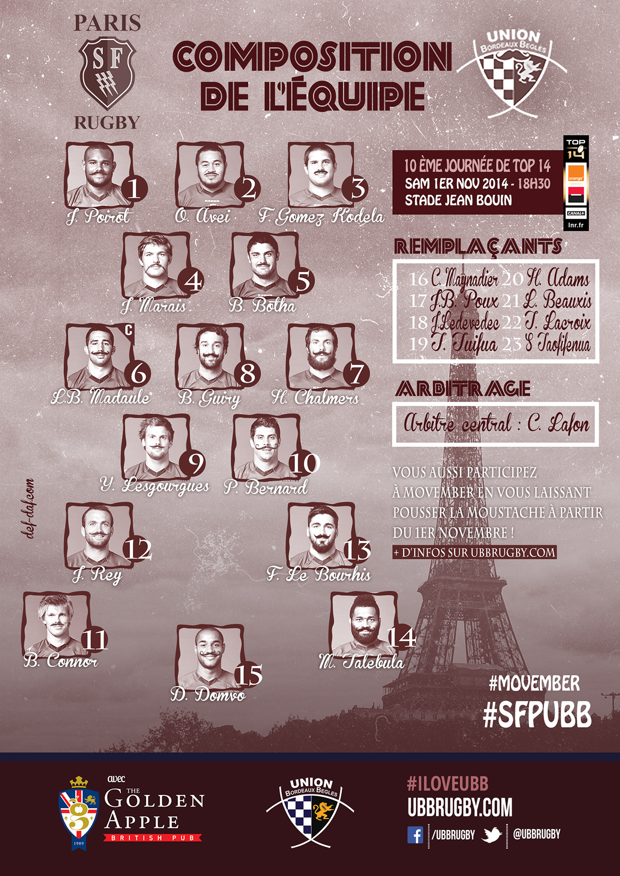 Composition Stade Francais Paris - UBB 2014-2015