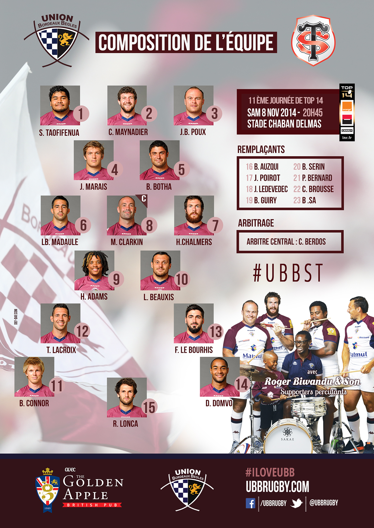 Composition UBB - Stade toulousain - saison 2014-2015