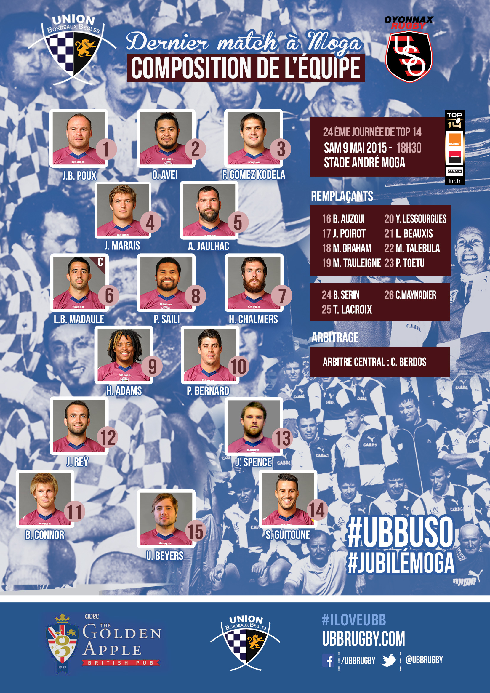 Composition Jubilé Moga Der Musard UBB OYONNAX saison 2014-2015 Top 14